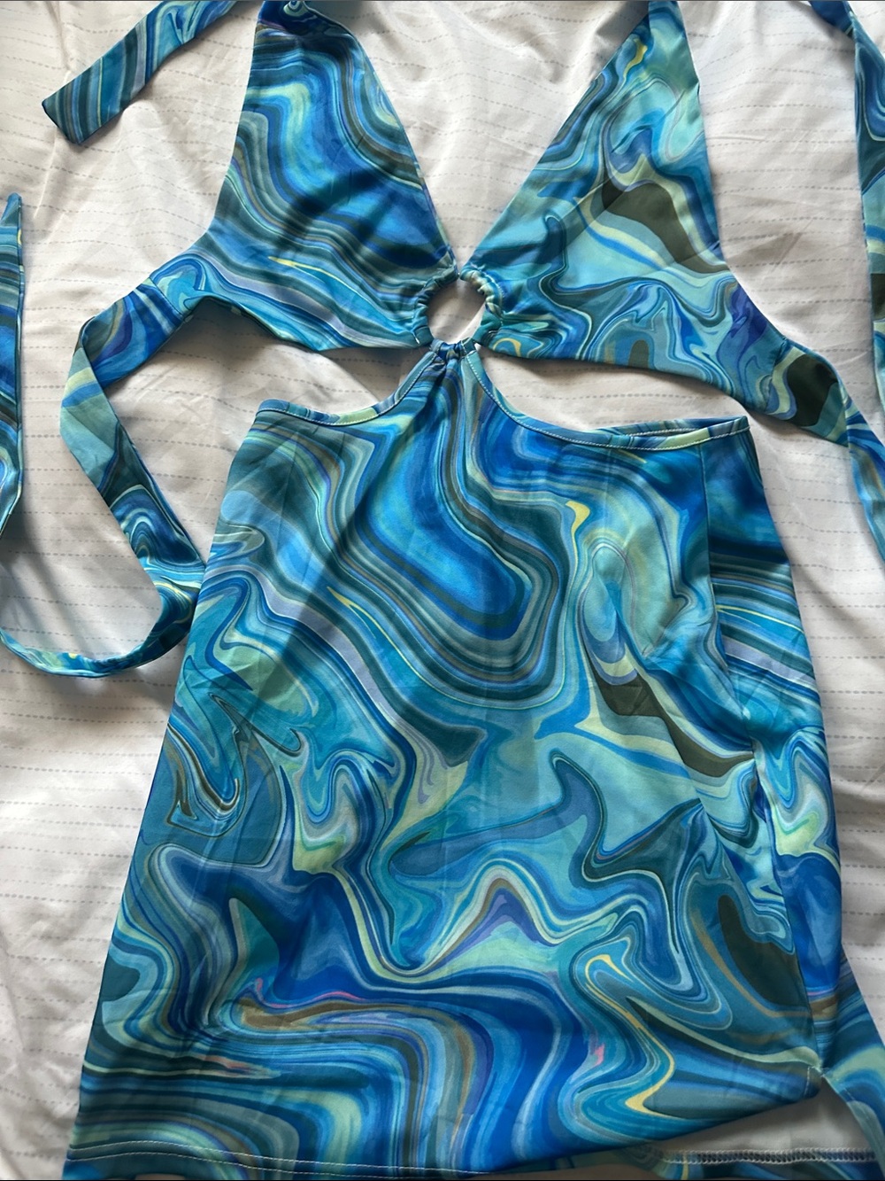 Blue Swirl Cut-Out Halter Top skirt